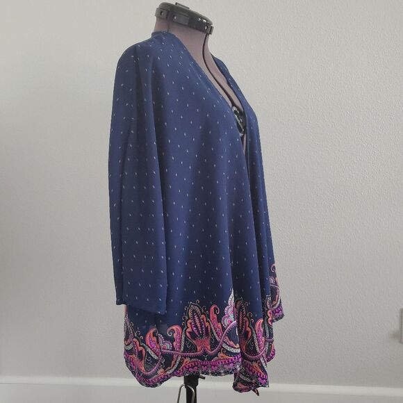 LA Hearts Women's Kimono One Size Blue Pink Paisley Cover-up Lightweight - Picture 3 of 6